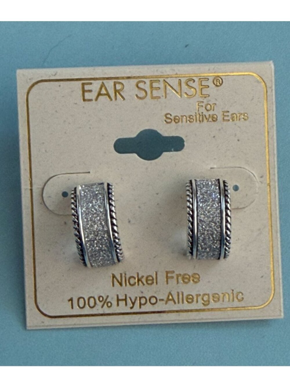 Ear Sense Nickel Free Hypoallergenic Silver Tone Sparkly Finish Earrings-New